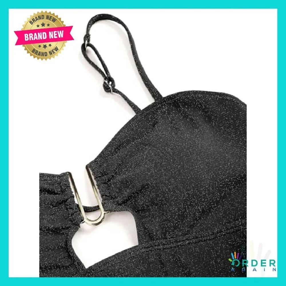 One Piece Swimsuit Ribbed Open Back Tummy Control Scoop Neck Adjustable Straps